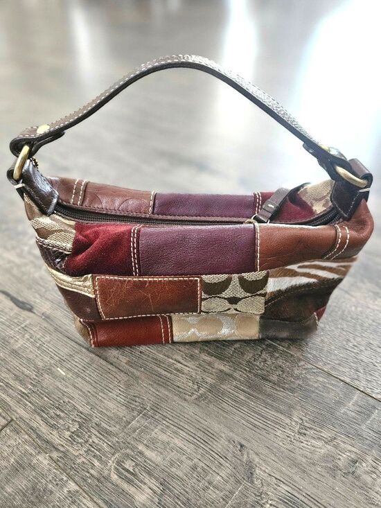 Coach Handbags - Vintage Y2K Coach Holiday Patchwork Mini Demi Hobo Bag Multi Brown Leather